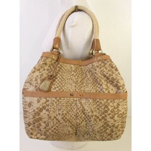 ROOMY Cole Haan MULTI BEIGE PRINT CANVAS LEATHER HOBO TOTE SHOULDER BAG HANDBAG - Picture 5 of 12